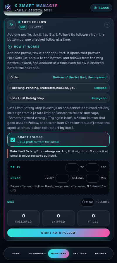 Auto Follow settings in X SMART MANAGER